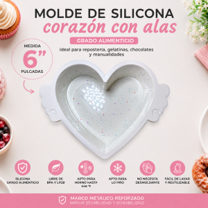 Molde de Silicona Corazón con Alas 6” Reforzado para Horno