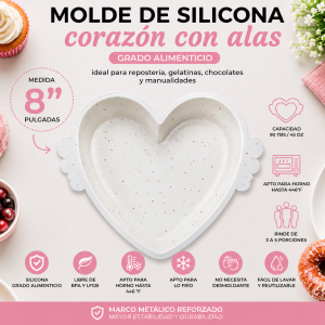Molde de Silicona Corazón 8” Reforzado para Horno